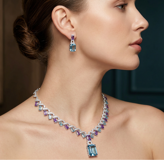 Azure Royale Necklace Set – Sapphire & Aquamarine