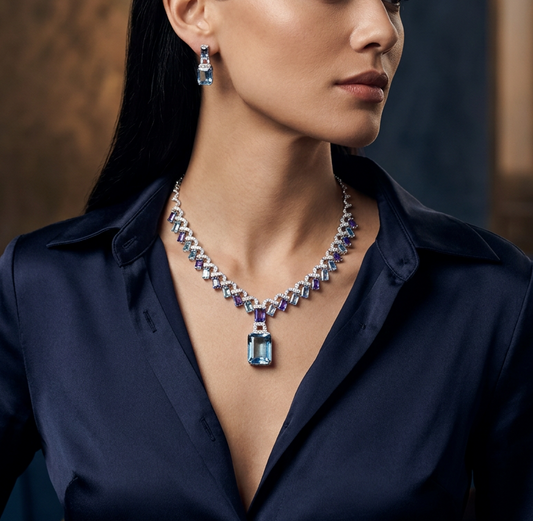 Azure Royale Necklace Set – Sapphire & Aquamarine