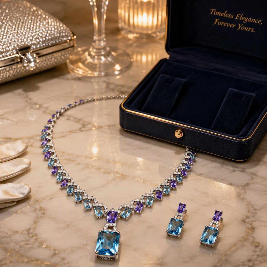 Azure Royale Necklace Set – Sapphire & Aquamarine