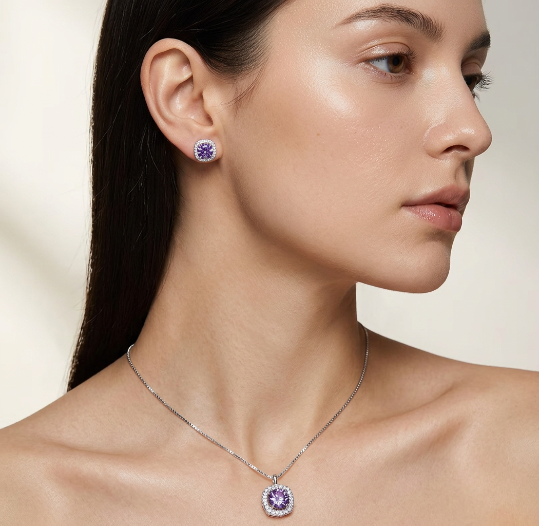 Lavelle Halo Pendant Set – Violet