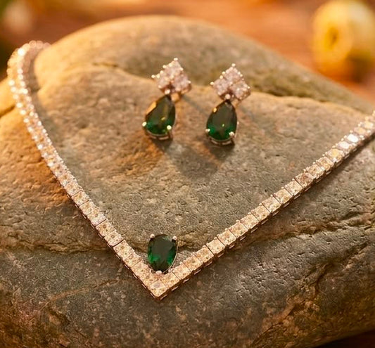 Verdant Crystal Drop Tennis Necklace Set