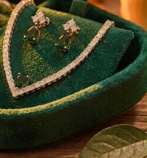 Verdant Crystal Drop Tennis Necklace Set